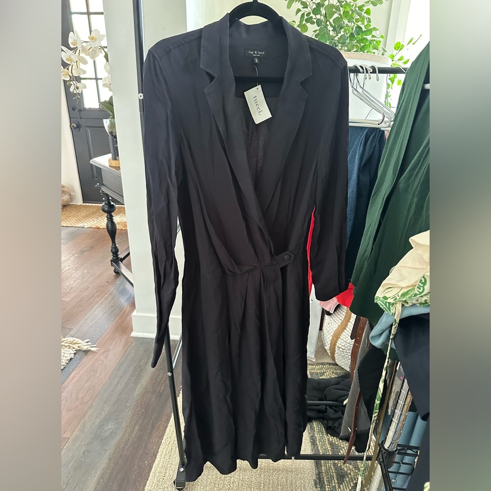 Rag & Bone Dean Draped Twill Long-Sleeve Wrap Dress, size medium